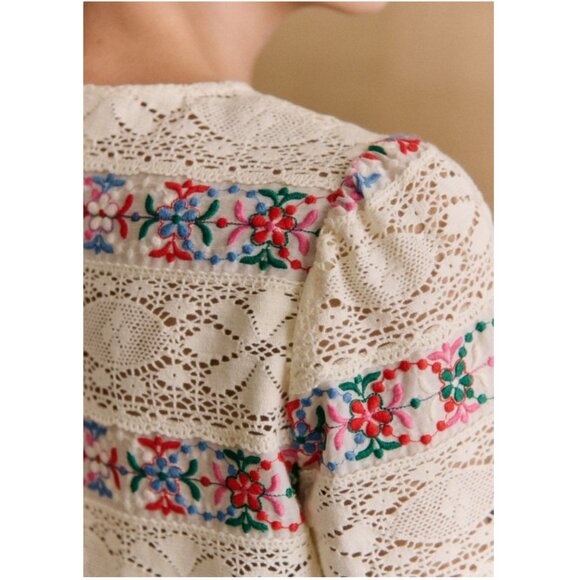 Sezane Floral Embroidered Lace Matika Blouse - Picture 2 of 16